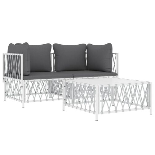 3-Piece Outdoor Sofa Set with Cushions Garden Patio Lounge Chair Setting White - Image 3