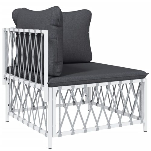 3-Piece Garden Lounge Set with Cushions White Steel - Image 4