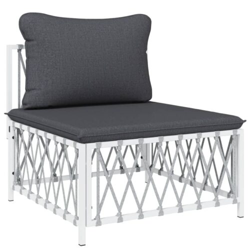 3-Piece Garden Lounge Set with Cushions White Steel - Image 5