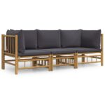 3-Piece Garden Lounge Set with Dark Grey Cushions Bamboo