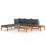 3-Piece Garden Lounge Set with Dark Grey Cushions Acacia Wood