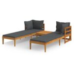 3-Piece Garden Lounge Set with Dark Grey Cushions Acacia Wood