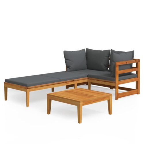 3-Piece Garden Lounge Set with Dark Grey Cushions Acacia Wood