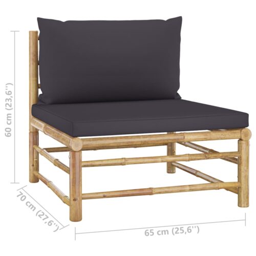 3-Piece Garden Lounge Set with Dark Grey Cushions Bamboo - Image 8