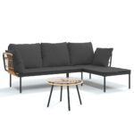 3-Piece Garden Lounge Set with Dark Grey Cushions Poly Rattan Wicker Outdoor Patio Furniture