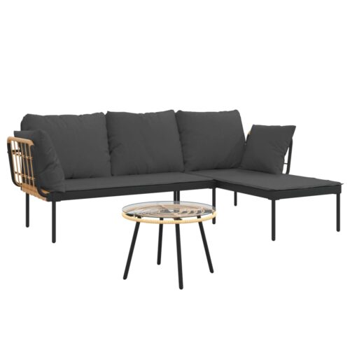 3-Piece Garden Lounge Set with Dark Grey Cushions Poly Rattan Wicker Outdoor Patio Furniture - Image 3