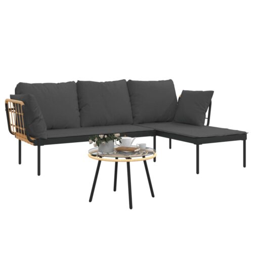3-Piece Garden Lounge Set with Dark Grey Cushions Poly Rattan Wicker Outdoor Patio Furniture - Image 4