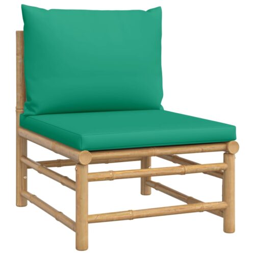 3-Piece Garden Lounge Set with Green Cushions Bamboo - Image 5