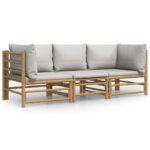 3-Piece Garden Lounge Set with Light Grey Cushions Bamboo