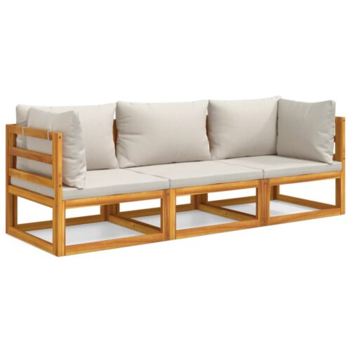 3-Piece Garden Lounge Set with Light Grey Cushions Wood Timber Outdoor Patio Furniture