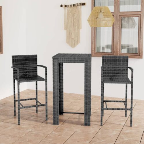 3-Piece Outdoor Bar Set Garden Patio Dining Bistro Stools Chairs Table Rattan - Image 2