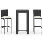 3-Piece Outdoor Bar Set with Cushions Poly Rattan Wicker Outdoor Patio Furniture Black