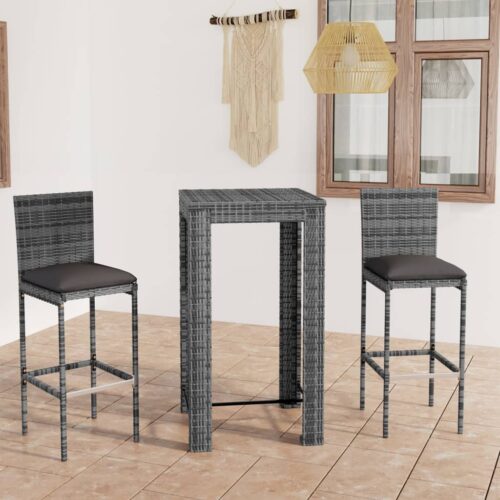 3-Piece Outdoor Bar Set Garden Patio Dining Bistro Stools Chairs Table Rattan - Image 2