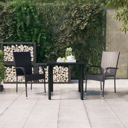 3-Piece Outdoor Dining Set Black - Image 2