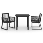 3-Piece Outdoor Dining Set PVC Rattan Black