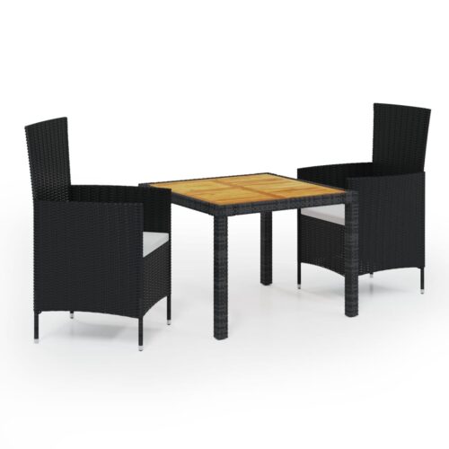 3-Piece Outdoor Dining Set with Cushions Garden Patio Chairs Table Rattan Black