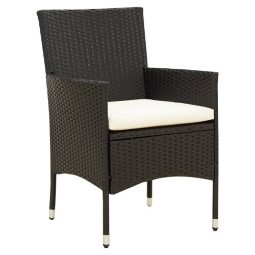 3-Piece Outdoor Dining Set with Cushions Garden Patio Chairs Table Rattan Black - Image 3