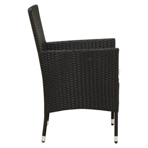 3-Piece Outdoor Dining Set with Cushions Garden Patio Chairs Table Rattan Black - Image 5