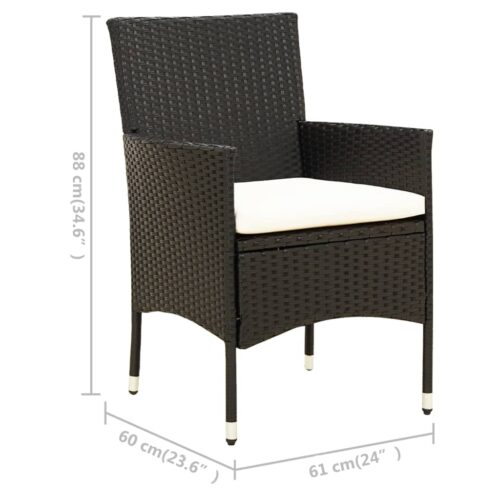 3-Piece Outdoor Dining Set with Cushions Garden Patio Chairs Table Rattan Black - Image 10