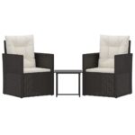 3-Piece Outdoor Lounge Set with Cushions Poly Rattan Wicker Outdoor Patio Furniture Black