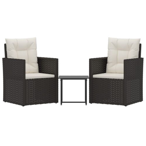 3-Piece Outdoor Lounge Set with Cushions Poly Rattan Wicker Outdoor Patio Furniture Black