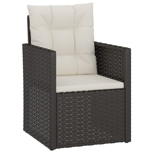 3-Piece Outdoor Lounge Set with Cushions Poly Rattan Wicker Outdoor Patio Furniture Black - Image 3