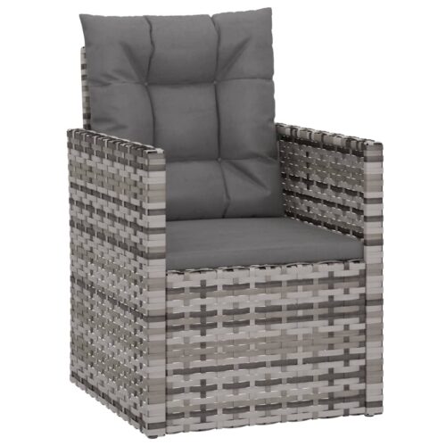 3-Piece Outdoor Lounge Set with Cushions Poly Rattan Wicker Outdoor Patio Furniture Grey - Image 3
