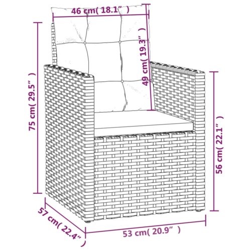 3-Piece Outdoor Lounge Set with Cushions Poly Rattan Wicker Outdoor Patio Furniture Grey - Image 7