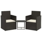 3-Piece Outdoor Sofa Set with Cushions Black Poly Rattan Wicker Outdoor Patio Furniture