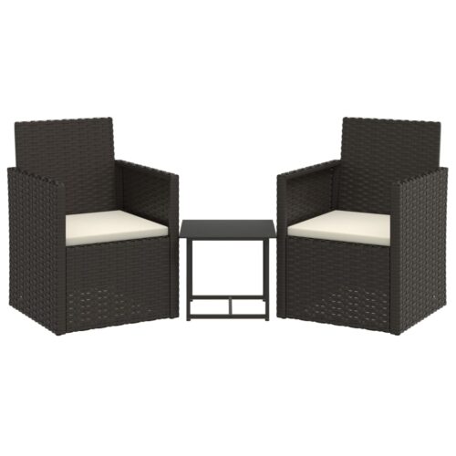 3-Piece Outdoor Sofa Set with Cushions Black Poly Rattan Wicker Outdoor Patio Furniture