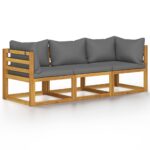 3-Seater Garden Sofa with Cushion Acacia Wood Timber Outdoor Patio Furniture