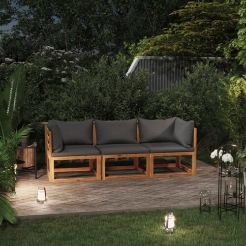 3-Seater Garden Sofa with Cushion Acacia Wood Timber Outdoor Patio Furniture - Image 2