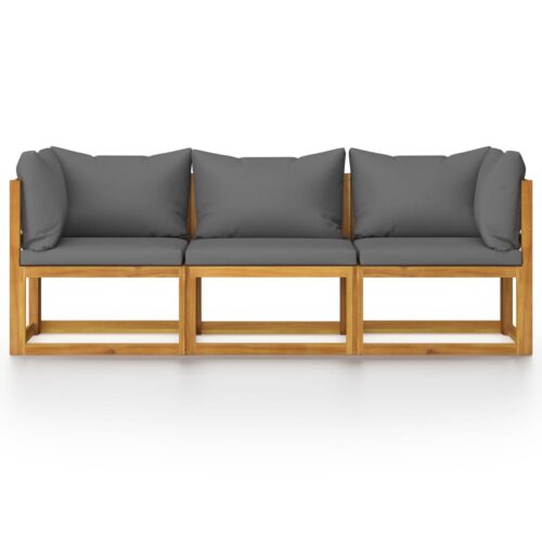 3-Seater Garden Sofa with Cushion Acacia Wood Timber Outdoor Patio Furniture - Image 3