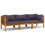 3-Seater Garden Sofa with Cushion Acacia Wood Timber Outdoor Patio Furniture
