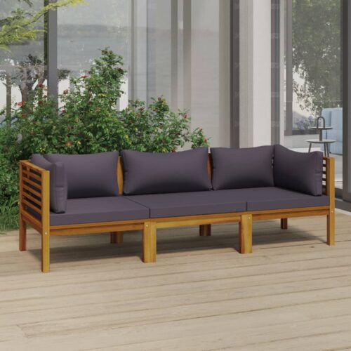 3-Seater Garden Sofa with Cushion Acacia Wood Timber Outdoor Patio Furniture - Image 2