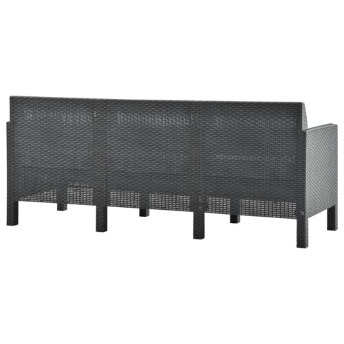 3-Seater Garden Sofa with Cushions Anthracite PP Rattan - Image 5