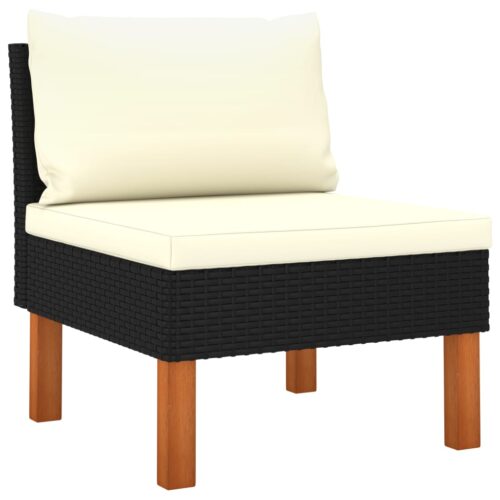 3-Seater Garden Sofa with Cushions Black Poly Rattan Wicker Outdoor Patio Furniture - Image 5
