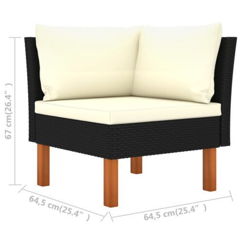 3-Seater Garden Sofa with Cushions Black Poly Rattan Wicker Outdoor Patio Furniture - Image 6