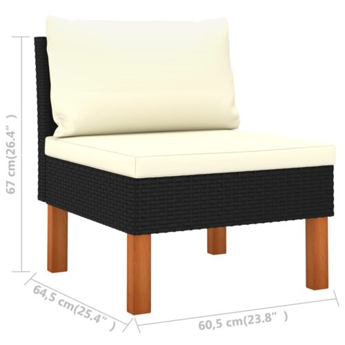 3-Seater Garden Sofa with Cushions Black Poly Rattan Wicker Outdoor Patio Furniture - Image 7