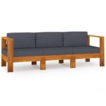 3-Seater Garden Sofa with Dark Grey Cushions Acacia Wood