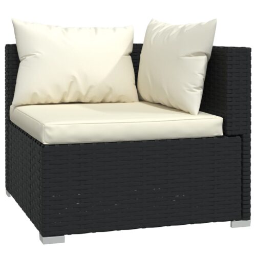 3-Seater Sofa with Cushions Black Poly Rattan Wicker Outdoor Patio Furniture - Image 5