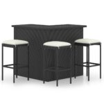 4-Piece Garden Bar Set with Cushions Poly Rattan Wicker Outdoor Patio Furniture Black