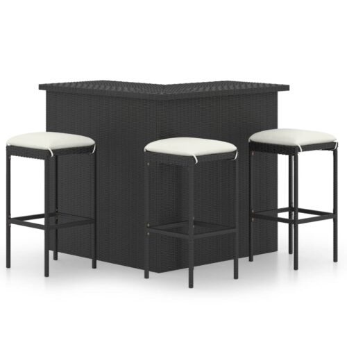 4-Piece Garden Bar Set with Cushions Poly Rattan Wicker Outdoor Patio Furniture Black