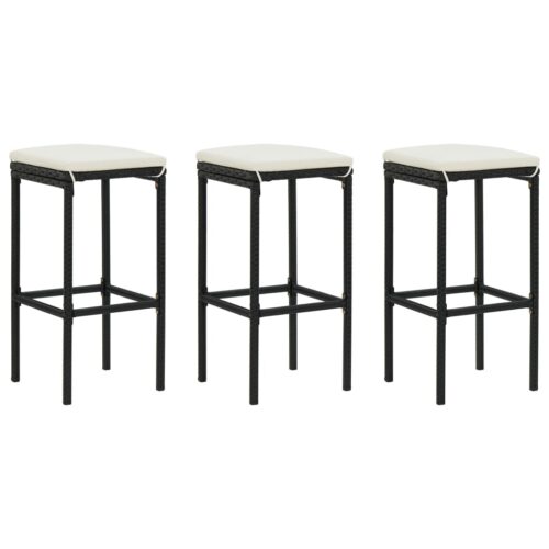 4-Piece Garden Bar Set with Cushions Poly Rattan Wicker Outdoor Patio Furniture Black - Image 7