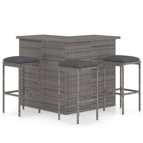 4-Piece Garden Bar Set with Cushions Poly Rattan Wicker Outdoor Patio Furniture Grey