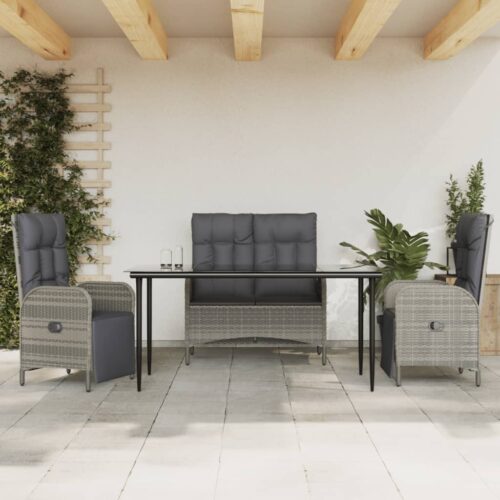 4-Piece Garden Dining Set with Cushions Grey Poly Rattan Wicker Outdoor Patio Furniture - Image 2
