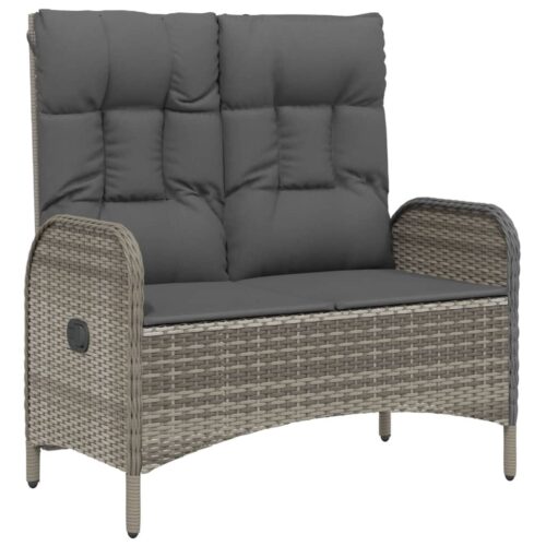 4-Piece Garden Dining Set with Cushions Grey Poly Rattan Wicker Outdoor Patio Furniture - Image 3