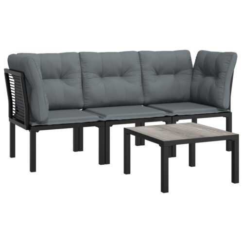 4-Piece Garden Lounge Set Black Grey Poly Rattan Wicker Outdoor Patio Furniture - Image 3