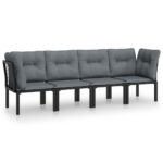 4-Piece Garden Lounge Set Black Grey Poly Rattan Wicker Outdoor Patio Furniture