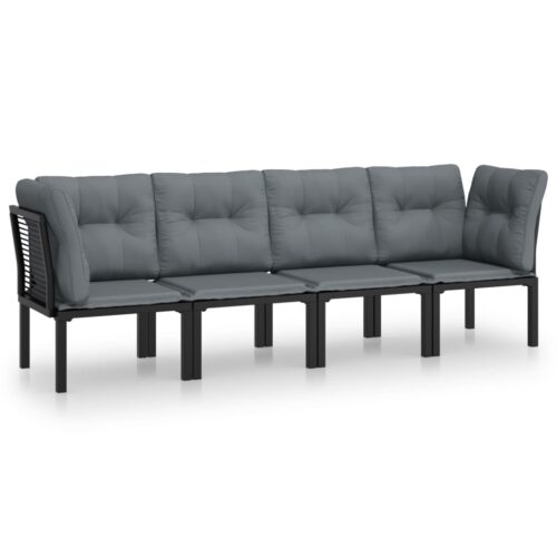 4-Piece Garden Lounge Set Black Grey Poly Rattan Wicker Outdoor Patio Furniture